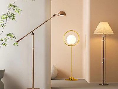 Modern Floor Lamps With Adjustable Arm Gold Base And White Shade In Interior 3d model