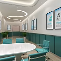 Modern Meeting Room Interior With Long Table Blue Chairs And Wall Displays