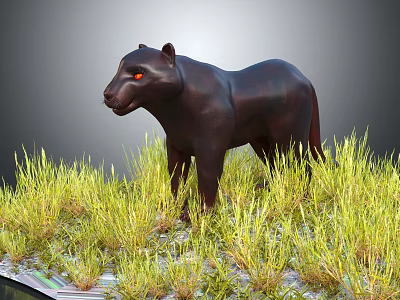 Black Panther Standing In Lush Green Grass With Striking Red Eyes 3d model