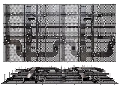 Industrial Ceiling Structure Framework With Support Beams Pipes And Installation Details 3d model