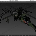 Camouflage Military Attack Helicopter with Weapons Ammunition and Standing Soldier Model