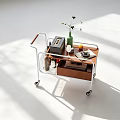 Modern Minimalist Storage Cart With Metal Frame Wooden Shelves Wheels And Decorative Items