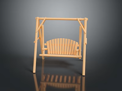 Light Colored Wooden Swing Stool With Sturdy Frame And Slatted Seat Design 3d model