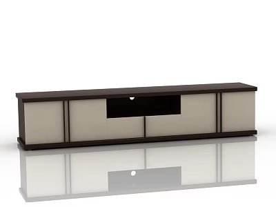 Modern TV Stand With Dark Brown Frame And Light Beige Cabinet Doors 3d model