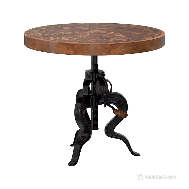 Unique Round Coffee Table With Wooden Surface And Black Metal Base Design 3d model 