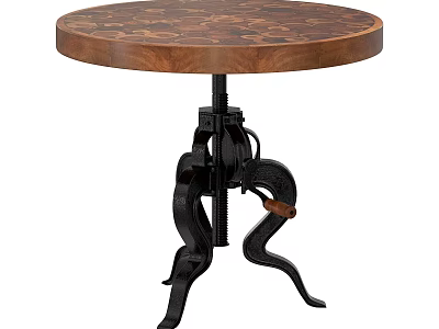 Unique Round Coffee Table With Wooden Surface And Black Metal Base Design 3d model
