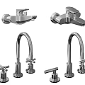 Various Styles of Modern Metal Water Faucets with Different Handle Types