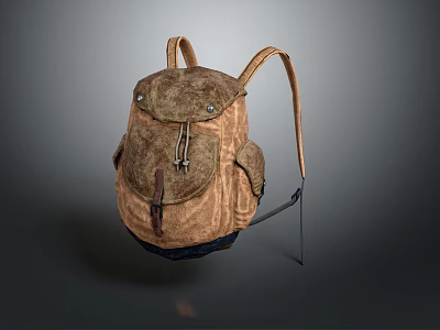 Brown Leather Backpack With Multiple Pockets And Adjustable Straps For Outdoor Use 3d model