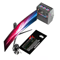 Gaming Computer Setup With ROG Monitor RGB Lighting Keyboard Mouse Headset Speakers And Stand