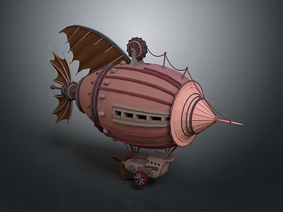 Steampunk Airship With Pink Brown Mechanical Wings Decorative Figure And Vintage Design 3d model