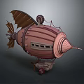 Steampunk Airship With Pink Brown Mechanical Wings Decorative Figure And Vintage Design