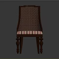 Traditional Accent Chair With Woven Lattice Backrest And Striped Fabric Seat Cushion Wooden Legs