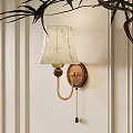 Home Decor Wall Lamp With Floral Pattern Lampshade Wooden Base Golden Bracket Design