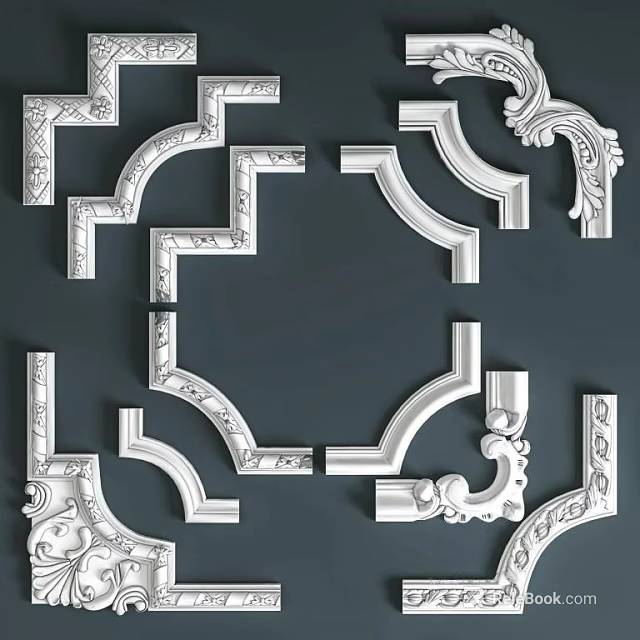 White Decorative Curved Lines Featuring Ornate Details for Architectural and Furniture Trim 3d model 