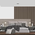 Modern Bedroom Interior With Vertical Slat Headboard Wall And Bedside Table Lamps