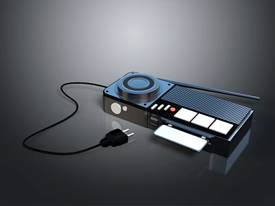 Vintage Electronic Radio Device With Knobs Buttons Power Cord And Display Panel 3d model