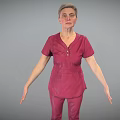 Woman in Pink Medical Uniform Standing with Full Body Front View on Gray Background