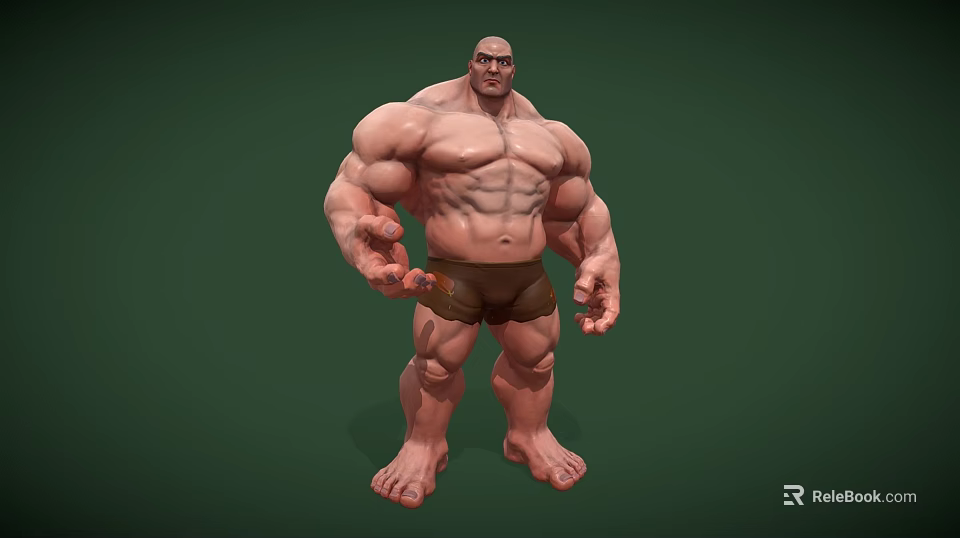 Muscular Man 3D Model with Well Built Physique Standing on Green Background 3d model