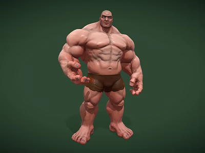 Muscular Man 3D Model with Well Built Physique Standing on Green Background 3d model