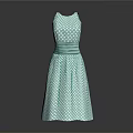 Light Green Sleeveless Dress With White Polka Dots And Belt Design