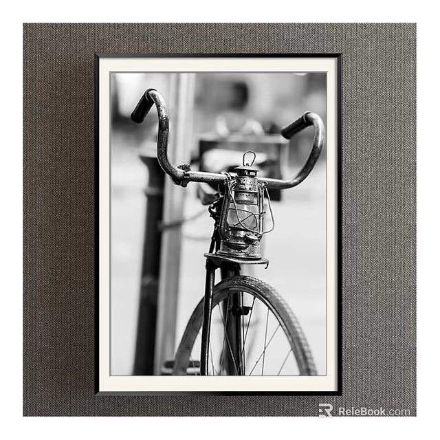 Vintage Bicycle Handlebar With Classic Lantern In Black And White Art Print 3d model 