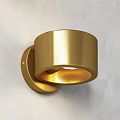 Two Golden Modern Wall Sconces With Warm Light On Light Colored Wall 3d model