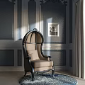 Elegant Single Sofa With Black Frame Beige Cushion Gray Wall Vertical Stripe Decoration Hanging Painting