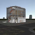 Modern Glass Facade Library Building With Orange Spiral Staircase Open Surroundings And Parking Lot