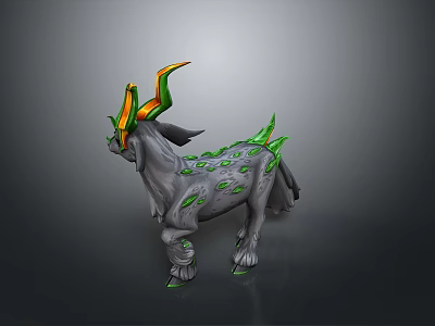 Fantasy Mythical Creature With Green Orange Horns And Spotted Body 3D Model Design 3d model