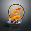 Furniture Decorative Piece Featuring Circular Frame Orange Flowers Black White Pebbles On Layered Base