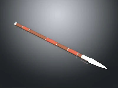 Traditional Spear with Wooden Handle Red Decorative Bands White Tip and Sharp Silver Blade 3d model