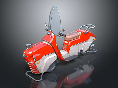 Red and Silver Modern Scooter With Windshield Leather Seat And Metal Footrest 3d model