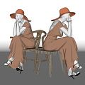 Modern Model Female Model Sitting Moteng Chair Leisure Chair Dining Chair Tea Chair Hat Clothing Model 3d model