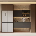 Modern Kitchen Interior Design With Wine Cabinet Dark Cabinets Marble Patterned Wall And Lighting Strip