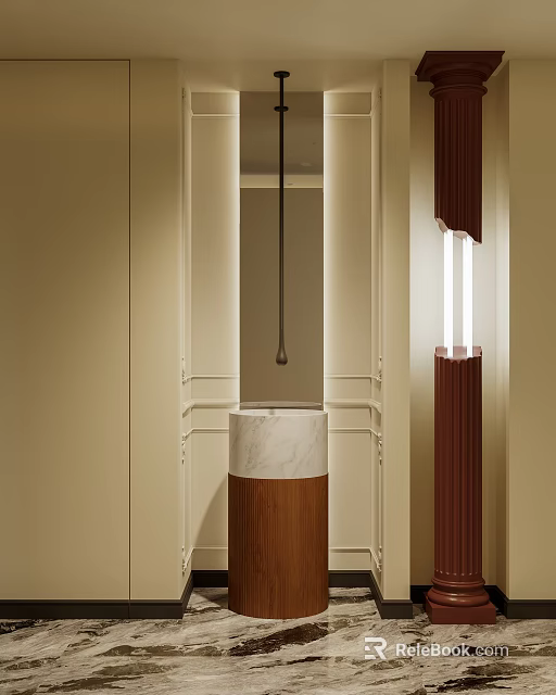 Modern Washbasin Interior Design With Marble Countertop And Wooden Base 3d model 