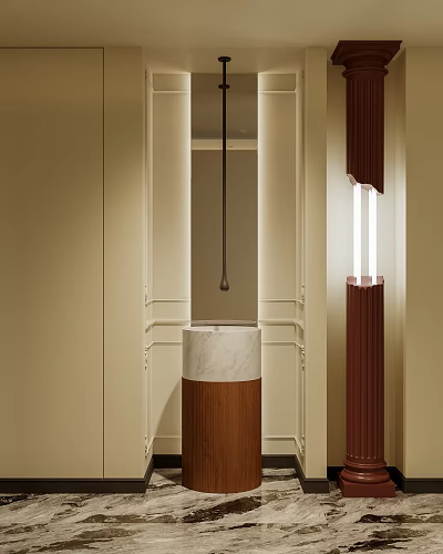 Modern Washbasin Interior Design With Marble Countertop And Wooden Base 3d model