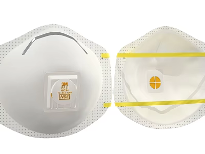 White Protective Mask with Square Label Yellow Elastic Bands and Exhalation Valve for Daily Use 3d model