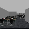 Aerial View Of Modern Office Workspace Layout With Desks Chairs And Functional Zones