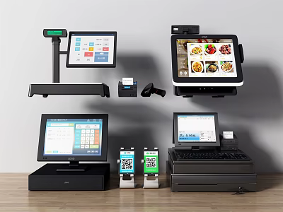 Commercial Retail POS Equipment With Touchscreen Displays Barcode Scanners And Receipt Printers 3d model