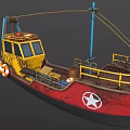 Rusty Red And Yellow Ship With Lifebuoy Railing And White Star Emblem