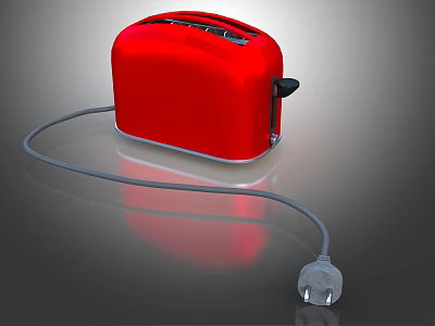 Shiny Red Toaster Kitchen Appliance With Power Cord And Modern Design 3d model