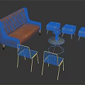 Tufted Orange Sofa And Round Glass Coffee Table Set With Beige Stools Gold Mesh Chairs