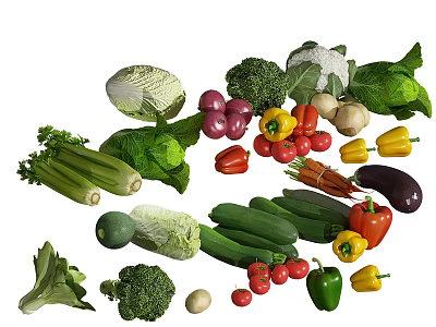 Fresh Assorted Vegetables Collection With Broccoli Cabbage Bell Peppers Carrots Cucumbers And More 3d model