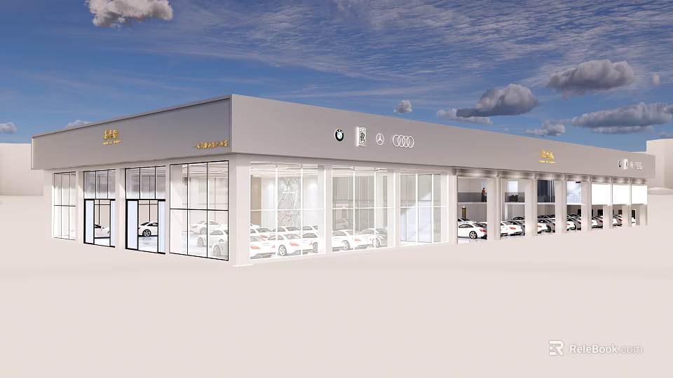 Modern 4S Store Exterior With Glass Facade And Car Showroom 3d model 