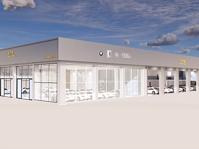 Modern 4S Store Exterior With Glass Facade And Car Showroom 3d model