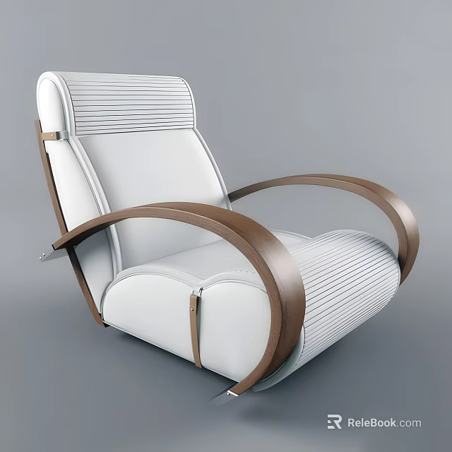 Modern White Upholstered Armchair With Wooden Curved Arms And Striped Design 3d model 