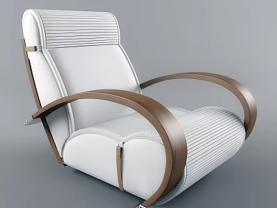 Modern White Upholstered Armchair With Wooden Curved Arms And Striped Design 3d model
