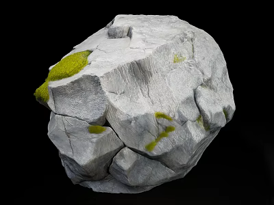 Natural Gray Rock Surface With Green Moss And Textured Cracks 3d model
