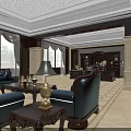Elegant Office Interior With Leather Sofas Coffee Table And Large Windows 3d model