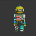 Robot Character With Yellow Head Blue Body And Red Buttons On Reflective Surface 3d model